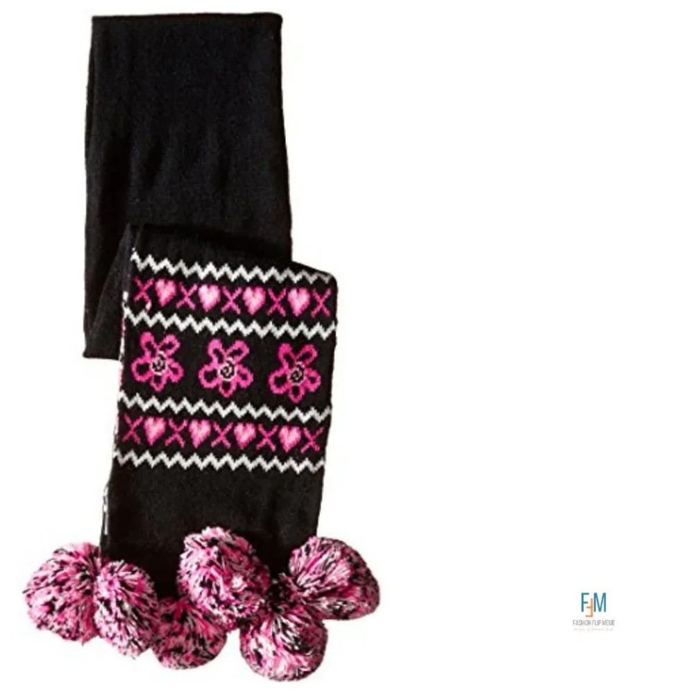 Pink Platinum Pink & Black 3pc PomPom Hat Scarf Glove Set OS TOD